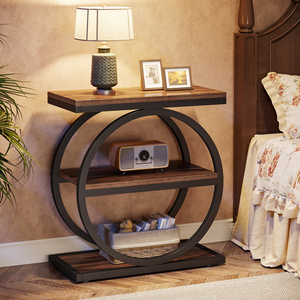 Table d'appoint étroite avec 3 étagères de rangement, table d'appoint en bois avec cadres en métal noir, petite table d'appoint de canapé industrielle - Product Image 5