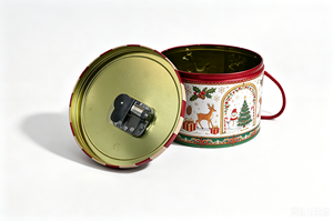 Caja de Metal Giratoria Musical Navideña con Tapa de Domo, de Grado Alimenticio, Impresa a Medida, con Asa de Cuerda, para Galletas y Almacenamiento de Regalos Festivos - Product Image 6