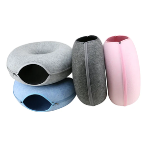 Terowongan Kucing Bulat Berbahan Felt dengan Desain Ritsleting untuk Permainan Interaktif, Latihan Bersembunyi, Tempat Tidur Kucing Lembut Berbahan Plush untuk Dalam Ruangan - Product Image 4