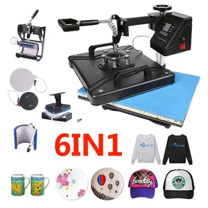 Double Display Advanced New, 6 In 1 Combo Heat Transfer Machine Sublimation Heat Press Machine For Mug/hut/t-shirt/schiefer Rock/mdf