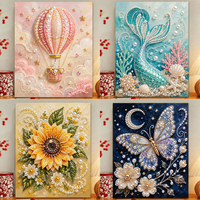 Kit de Peinture Perlée DIY en Gros pour Adultes – 4 Motifs : Montgolfière, Sirène, Tournesol, Papillon – Art Perlé pour Décoration Murale