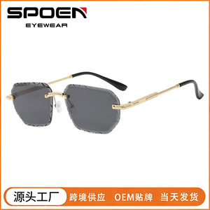 Rimless <b>Square</b> <b>Sunglasses</b> For Women UV400 Protection Retro Style Sun Protection Fashionable Adult Glasses - Product Image 2