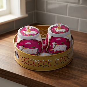Design Magnifique Spice Jar Set Round Airtight Food <b>Storage</b> <b>Container</b> With Metal Lid Cartoon Cow Print <b>Kitchen</b> Use - Product Image 4