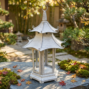 Lanterne en métal de style japonais pour la décoration extérieure du jardin, porte-bougie en forme de pagode blanche pour la décoration de la maison et du patio - Product Image 1