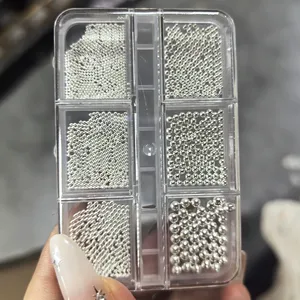 6Grids/<b>box</b> Silver Metal Beads Nail Art Charms 0.8-1.5mm IronBall Nail Caviar Beads, Stainless Steel Round Ball Beads Decorations - Product Image 1