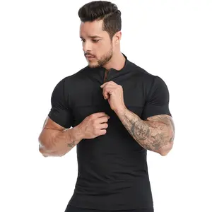 Compression Shirts Men Fitness Wear Men's Zipper Stand-up Collar Sweat Running Shirts Quick Dry Sports T-shirt