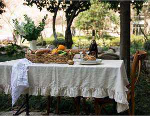 Nappe à volants carrée en lin de qualité supérieure avec perles rondes en tissu de coton pour les mariages et les fêtes Caractéristique réutilisable - Product Image 5