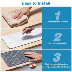 Luckitec, paquete de 15, 8x30 pulgadas, antideslizante, para interiores, peldaños de escalera, respaldo de TPE de poliéster reutilizable, estilo de diseño moderno para escalones de madera - Product Image 6