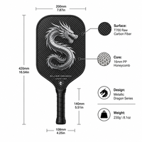 Raquette de pickleball en fibre de carbone brute Lingjun Dragon Series T700, 16 mm, Aero-hole, norme USAPA, raquette professionnelle, entraînement pour enfants, personnalisable