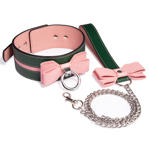 SM Men and Women Butterfly Bow Color Matching PU Neck <b>Collar</b> with Leash Couple Flirting Product - Product Image 4