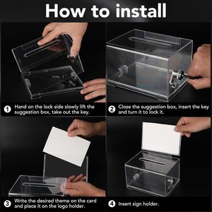 VOISEN Boîte à dons rectangulaire transparente avec serrure, urne de vote, porte-affiche, boîte à suggestions, boîte à faveurs pour collectes de fonds, écoles et conférences - Product Image 4