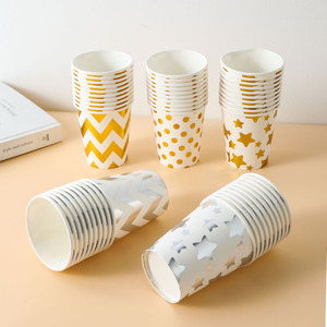 Gobelets en papier jetables personnalisés, épaissis, imprimés avec des motifs étoiles, des points et des vagues, pour anniversaire - Product Image 2