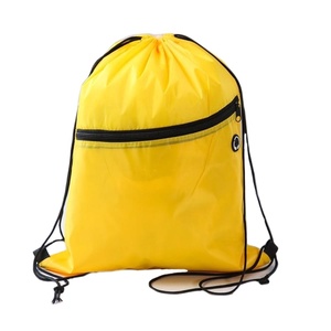 Custom Zipper <b>Drawstring</b> Bag Nylon OEM ODM Logo Printed Sport <b>Drawstring</b> <b>Backpack</b> With Front Pocket - Product Image 1