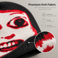 Bonnet en tricot jacquard à motif visage humain effrayant pour Halloween, en acrylique extensible contrastant, idéal pour les fêtes costumées d'Halloween, les déguisements de rue et les tenues de cosplay.