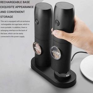 One Hand Operation Adjustable Coarseness Electric Rechargeable Salt and <b>Pepper</b> <b>Grinder</b> Mill Set with LED Light - Product Image 2