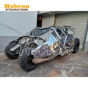 Escultura de Metal Abstracta para Exteriores, Acero Inoxidable con Acabado Espejo, Personalizada, Escultura de Auto Accidentado de Acero Inoxidable, Auto de <span class=keywords><strong>Batman</strong></span> - Product Image 1