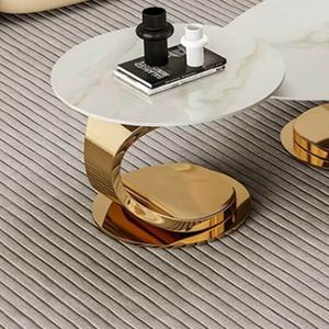 Nouvel arrivage de meubles de salon table centrale cadre en acier inoxydable brillant dessus en marbre table de café dorée - Product Image 3