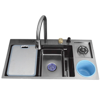 Évier de cuisine moderne de luxe à cuve unique multifonctionnel en acier inoxydable SUS304 avec robinet, lave-verre et égouttoir – Ensemble complet