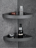 Étagère d'angle de salle de bain en acier inoxydable 304, design moderne, durable, triangle, un seul niveau, finition noire, pour appartement ou hôtel