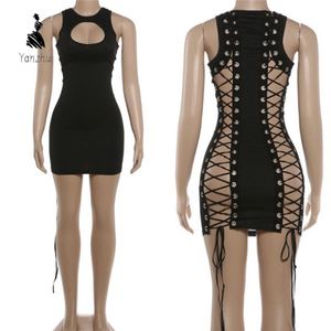 YZ 2026 <strong>Sexy</strong> Black Lace up Backless Cutout Bodycon Mini Dress Night <strong>Club</strong> Party <strong>Outfit</strong> - Product Image 2