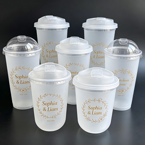 Vasos de Plástico Esmerilado Reutilizables de 16 oz con Impresión de Logotipo Personalizado para Bodas, Bares, Azul Rosa, Personalizados para Invitados, Banquetes, Aniversarios - Product Image 1