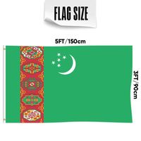 Drapeau du Turkménistan 3x5 pieds, double face, 3 plis, polyester haute résistance, bannière d'extérieur avec œillets en laiton