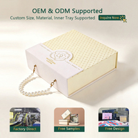 Caja de regalo de papel rígido magnética con asa de perlas personalizada para cosméticos, joyería, ropa interior, juguetes, recuerdos de boda.