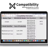 Batterie de remplacement pour ordinateur portable MacBook Pro 2016-2017 13 pouces A1708/A2159/A2289/A2338 5100mAh Batterie au lithium en stock