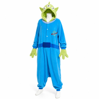 Alien Monster Kigurumi Onesie Pyjama für Damen, Blau-Grüner Plüsch Ganzkörper-Kostüm-Hoodie mit Knöpfen vorne, Haus-Schlafanzug, Geschenk