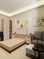 Ensemble de meubles de chambre à coucher en bois blanc de style nordique : lit à panneaux, armoire et coiffeuse combinés, avec fonction de démontage, idéal pour hôtels et appartements