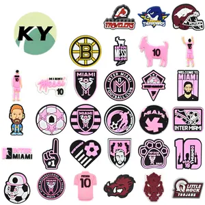 Trendy Adult Pvc Shoe Accessories Argentina Miami Sports Star Pink Jersey Shoedecorations Messi Sandals Shoe Charms