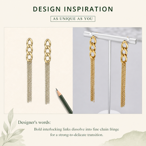 Pendientes de Cadena con Borlas de Acero Inoxidable, Chapados al Vacío en Oro de 14K, Joyería Larga Colgante de Eslabones Gruesos - Product Image 4