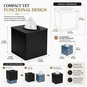 Leathervines Square Metal <b>Tissue</b> Box Cover <b>Black</b> Handmade Decorative Holder For Bathroom Office Living Room - Product Image 2