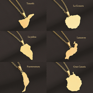 Collier chaîne en acier inoxydable avec <span class=keywords><strong>carte</strong></span> des îles des Canaries (Gran Canaria, Isla de Fuerteventura, La Gomera, La Palma, Lanzarote, Tenerife) et drapeau - Product Image 2