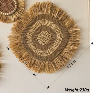 Miroir mural rond en <span class=keywords><strong>paille</strong></span> macramé raphia personnalisé Art déco pour mariage Décoration murale artisanale pour le salon et la chambre à coucher - Product Image 2