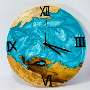 Ocean Blue Resin Wooden Wall <b>Clock</b> Silent Non Ticking Analog Round <b>Clock</b> with Roman Numerals for Living Room Bedroom <b>Office</b> Home - Product Image 1