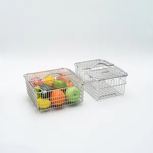 Panier de nettoyage à ultrasons SS304 panier de fruits en fil métallique avec un couvercle en acier inoxydable panier de fruits de cuisine à domicile