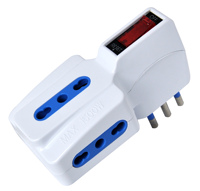 Adaptateur italien 10A avec 3 prises, protection contre les surcharges, sans mise à la terre, en matériau PC, pour usage résidentiel