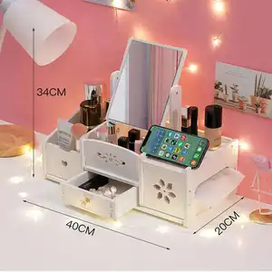 Luxus weißen runden Spiegel nordischen Kosmetik Aufbewahrung sbox Make-up Organizer mit Katzen ohren