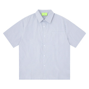Camicia a maniche corte a quadri blu Cityboy giapponese con logo personalizzato |   <span class=keywords><strong>Polo</strong></span> da <span class=keywords><strong>uomo</strong></span> estiva vintage stile casual e comodo - Product Image 5