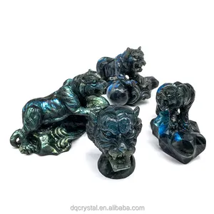 Wholesale labradorite tiger animals sculpture crystal craft polished Exquisite crystal carving labradorite tiger for sale