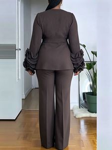 女式针织套装新款非洲女式套装，长袖西装外套配蕾丝边饰搭配长裤，正式两件套 - Product Image 4