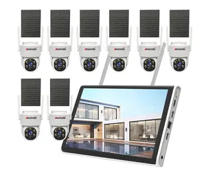 Anxinshi OEM 8 Channel P2P 4MP ESeecloud Smart WiFi Solar Dome Network Camera Kits with 10 inch Monitor