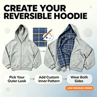 Hoodie Pria Oversize Custom Retro Kotak-kotak Tebal Dua Sisi Bolak-Balik French Terry Resleting Bahu Jatuh