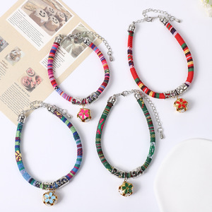 Ethnic Striped Woven Fabric <b>Pet</b> Collarswith Bell Charms Adjustable Bohemian Geometric Print Cat <b>Collars</b> - Product Image 1
