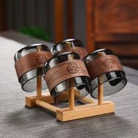Set Cangkir Teh dan Kopi Kaca Borosilikat Tinggi 130ml Desain Minimalis Ramah Lingkungan untuk Penggunaan Sehari-hari di Rumah Cangkir Teh dengan Cincin Kayu