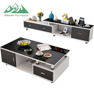 Wayon Modern <strong>High</strong> Gloss Black and White <strong>TV</strong> <strong>Stand</strong> with Coffee Table Set, Luxury Living Room Furniture - Product Image 6
