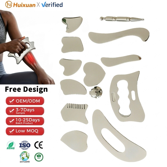 Multi-Shape 304 Stainless Steel IASTM Tools Muscle Scraping Tool Set with Scalp Comb & Pointed Scraper for Myofascial Release
