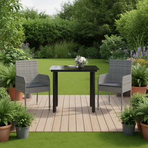Set da Pranzo da Giardino in Rattan Grigio per 2 Persone, Arredamento da Esterno Resistente alle Intemperie, Design Contemporaneo con Struttura in Metallo - Product Image 2