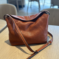 Tas Selempang Kulit Sapi Asli Vintage Wanita, Tas Kurir Kulit Nabati Logo Kustom, Tas Tote Kapasitas Besar